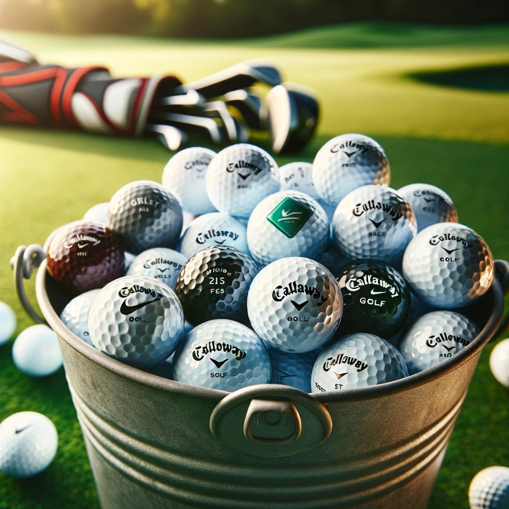DALL·E-2024-01-25-22.50.55-An-image-of-a-bucket-filled-with-golf-balls-from-top-brands-like-Nike-Callaway-and-TaylorMade.-The-bucket-is-overflowing-with-a-mix-of-these-branded